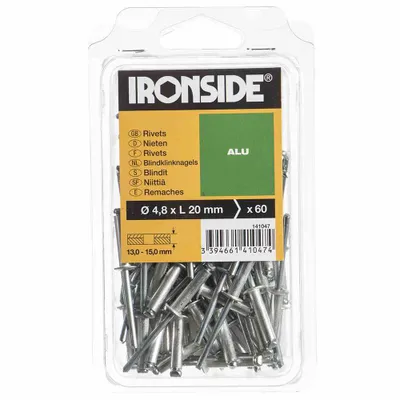 Produktbild von Ironside IR141047, Blindniete, Aluminium, Edelstahl, Edelstahl, 4,8 mm, 20 mm
