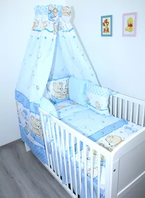 Produktbild von Baby Bettwäsche Bettset MINKY mit 6 x Kissen - 6 teilig -Nestchen Vollstoff Himmel 13. B13
