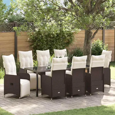 Image de Mobilier d'extérieur exclusif - Ensemble de table et chaises de jardin pour 9 personnes, en polyrotin marron