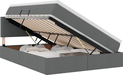 Image de Lit coffre à LED vidaXL avec matelas, gris foncé, 140 x 200 cm, tissu