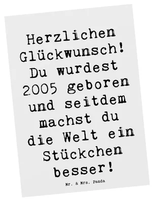 Produktbild von Mr. & Mrs. Panda Ansichtskarte Spruch 2005 Geburtstag - Weiß - Geschenk, Ansichtskarten, unvergessliche Momente, Happy Birthday, Postkarten, Postkarte, Feier, Grußkarte