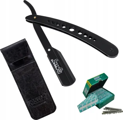 Produktbild von Ponik's Klassisches Rasier Set Herren, Transporttasche, Rasiermesser-Set mit 100 Derby Wechselklingen, hochwertiges Edelstahl, Barbier Messer für eine präzise Bart-Rasur, Schwarz