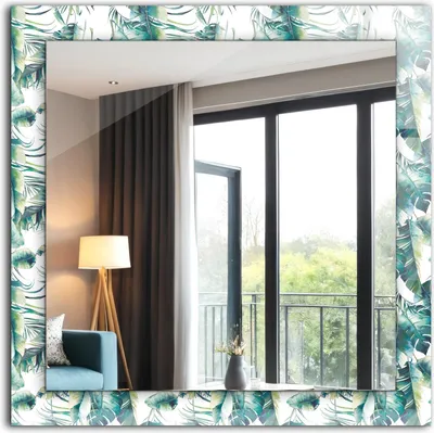 Produktbild von Dekorativer Wandspiegel - Bedruckter Spiegel - Motiv - 60x60 cm - Grüne Tropische Blätter
