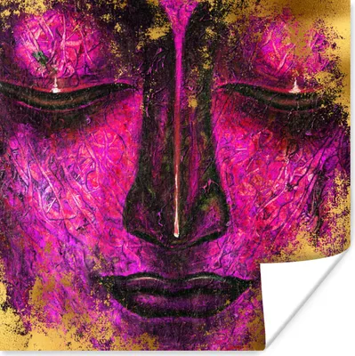 Produktbild von MuchoWow® Poster Buddha - Kopf - Lila - Gold 75x75 cm - Wand Dekoration
