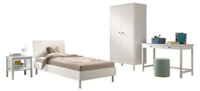 Produktbild von Jugendzimmer-Set >Buche massiv< (4-teilig) in weiß lackiert - 100x190x55 (BxHxT)