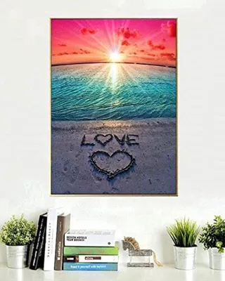 Produktbild von Jumada's – 25 x 25 cm runde Steine, Diamantgemälde – Liebe – Sonnenuntergang – Strand – Meer, Sonne, Strand – Komplettpaket mit Werkzeug