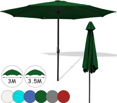 Image de TolleTour Parasol de jardin 3 m Parasol hydrofuge Parasol de terrasse UV40+ avec manivelle Parasol de balcon, vert, 3 m