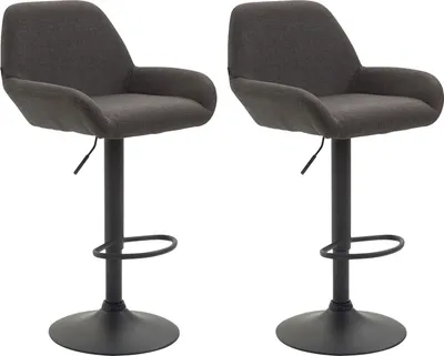 Produktbild von TPFLiving 2er Set Barhocker Bragnum Gestell schwarz Stoff Dunkelgrau