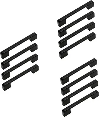 Produktbild von 12 Stücke - Küchenfachgriffe - Küchenfachgriff - Handgriff - Küchenbeschläge - Küchenfachgriffe - metallene Schrankzuggriffe - Handgriffe für Schubladen - Schrankgriff - für Küche, Schrank, Tür, Lade - 96mm Abstand - schwarz - 10,5*1,2*2,2 cm