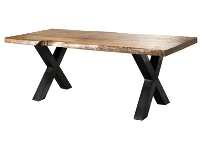 Image de MASSIVMOEBEL24 | Table à manger 180x90 en bois de manguier laqué naturel pieds en X anthracite brillant FREEFORM 5