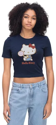 Produktbild von Spreadshirt Hello Kitty Mit Lollipop Crop Top, S, Light Navy