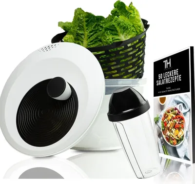 Produktbild von Thiru Salatschleuder - BPA FREI - 2in1 Schleuder & Salatschüssel - Ausgezeichnet mit Note – Sparset - 4L inkl. Dressingshaker