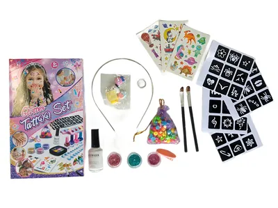 Produktbild von Glitzer-Tattoo-Set mit Schmuck und Stickern 18-teilig