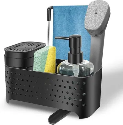 Produktbild von Famanu Spülbecken Organizer mit Seifenspender, Schwammhalter und Tuchhalter - 5-in-1 Küchenlösung