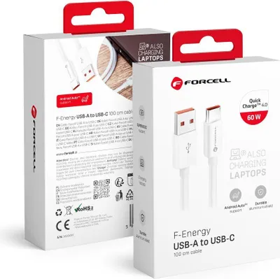 Image de FORCELL F-ENERGY C336 Câble USB A vers type C QC4.0 3A 60W 1 m blanc