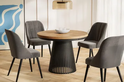 Immagine prodotto di Tavolo da Pranzo Allungabile, Tavolo da Cucina Rotondo, Stabile Costruzione con Gambe in Metallo, Diametro 100 cm, Craft, Collezione Nero