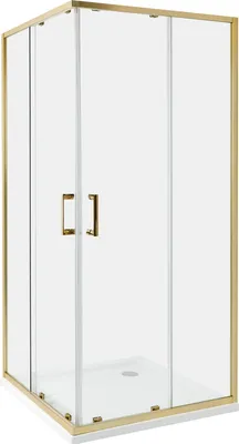 Produktbild von BELIANI Duschkabine Gold aus Sicherheitsglas Aluminium Rahmen Eckeinstieg mit Magnetschloss Doppelte Schiebetüren 90x90x185cm Modernes Design