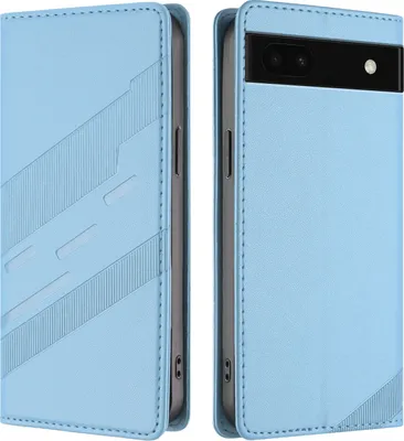 Produktbild von Hülle für Google Pixel 6A, Kunstleder Brieftaschen Handyhülle mit Kartenfach und Standfunktion Hellblau