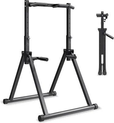 Image de Barre de traction, station de traction portable d'une capacité de 150 kg, barres de traction autonomes avec structure triangulaire et tube en acier robuste, réglage en hauteur à 9 niveaux, entraînement par gravité pour les bras et le dos