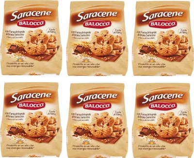Produktbild von 6x Balocco Saracene Biscotti con grano saraceno e gocce di cioccolato Kekse mit Buchweizen und Schokoladenstückchen biscuits cookies 100% Italienische Kekse 700g