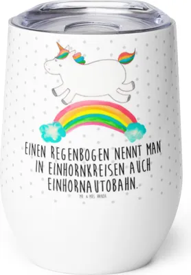 Produktbild von Mr. & Mrs. Panda Thermobecher Einhorn Regenbogen - Weiß - Geschenk, Thermo Becher, Erwachsenwerden, Isolierbecher, glühweinbecher, Unicorn, Einhornpower, kaffee tasse