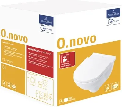 Produktbild von Villeroy & Boch Wand-WC Set O.novo Tiefspüler mit Spülrand weiß glänzend mit Beschichtung mit WC-Sitz 5660H1R1
