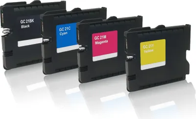 Produktbild von 4x kompatible Tintenpatronen für Ricoh AficioGX2500 AficioGX3000 AficioGX3000S GC21 Black Cyan Magenta Yellow Sparset Eco Office Serie Gelpatrone