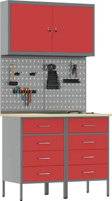 Productafbeelding van vidaXL Werkbank met laden, 5 stuks, rood, voor ingenieurs, van hout en staal