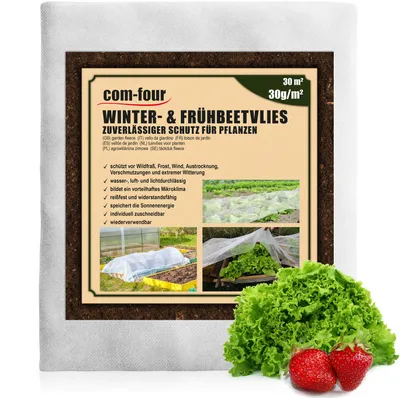 Productafbeelding van com-four® 30 m² vliesdoek voor kouwkas - 30g/m² wintervlies als vorstbescherming - 2 stuks afdekvlies, 1,5 x 10 m - scheurbestendig vliesdoek voor verhoogde bedden, geschikt voor groenten, fruitbomen en vorstbescherming
