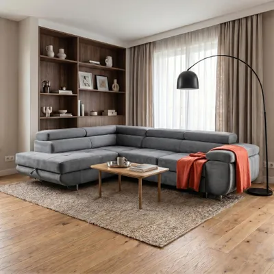 Produktbild von MUFFO Ecksofa WILD L Links mit Schlaffunktion 127x195 Velours Grau