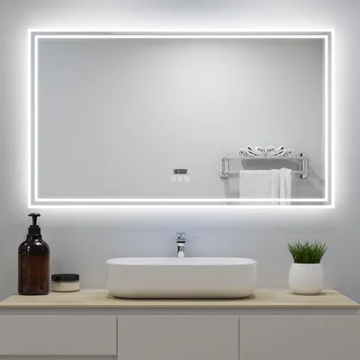 Image de Miroir Bluetooth 140x80 cm, Tricolore + Horloge + Auto-extinction après 1h + Dimmable + Anti-fogAuto-extinction après 1h
