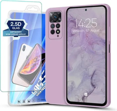 Produktbild von Hülle für Xiaomi Redmi Note 11 Pro mit 9H Displayglas Displayschutz Plus Case Cover Bumper Silikon Softgrip Schutzhülle Farbe: Lila