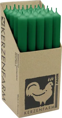 Produktbild von Stabkerzen aus Paraffin, 250/22 mm, Dunkelgrün, KERZENFARM HAHN, Brenndauer ca. 12h, 25 Stück pro Verpackung