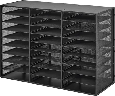 Immagine prodotto di SucceBuy Portadocumenti con 27 scomparti e griglie metalliche rimovibili, portadocumenti in metallo, ideale per l'ufficio, la casa o l'aula, organizer per fascicoli, documenti e carta, nero