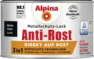 Produktbild von Alpina Metallschutz-Lack Anti-Rost 300 ml schwarz glänzend