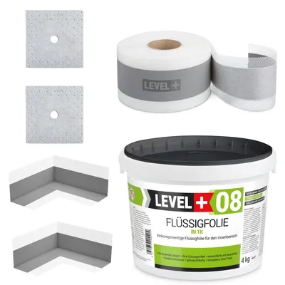 Zdjęcie produktu dla Zestaw do Hydroizolacji Folia w Płynie 4kg Taśma uszczelniająca 5mb Level+ SET07