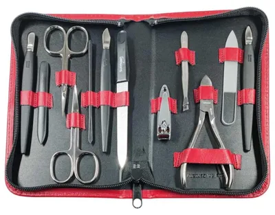 Produktbild von 12teiliges Solingen* Maniküre Set mit Leder-Etui Nagelpflege, Rot Glatt
