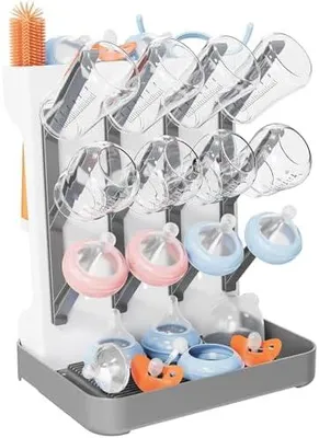 Produktbild von Babyflaschen Trockenst?nder mit Abtropfschale, BPA Frei Babyflaschenhalter, Platzsparender Flaschentrockner St?nder, Abtropfgestell Babyflaschen zum Trocknen von Babyflaschensaugern,Bechern, Zubeh?r