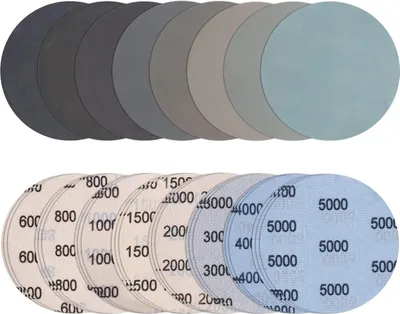 Produktbild von 24 Stück Schleifpapier 125mm，Körnung 1000/1500/2000/3000/4000/5000 Schleifpad Rund Klett Ohne Loch Nasse Trockene Schleifscheiben Exzenterschleifer Schleifpapi Set für Auto Metall Holz