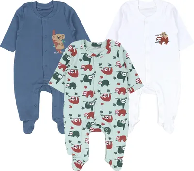 Produktbild von TupTam Baby Jungen Schlafstrampler mit Fuß 3er Pack, Farbe: Grau Weiß Faultier Koala, Größe: 80