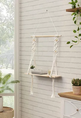 Produktbild von Famanu Wandregal Bohemian Dekoration - Holzregal mit Makramee-Design