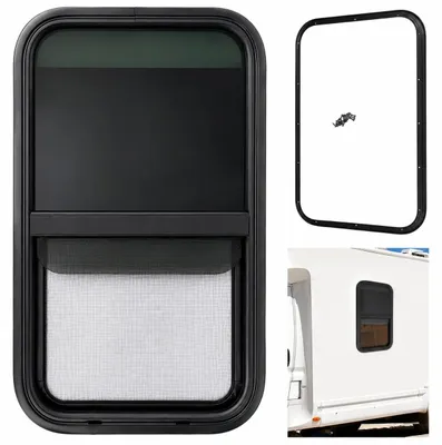 Productafbeelding van Verticaal schuifraam voor camper - 450x750mm - Aluminium en glas - Zwart