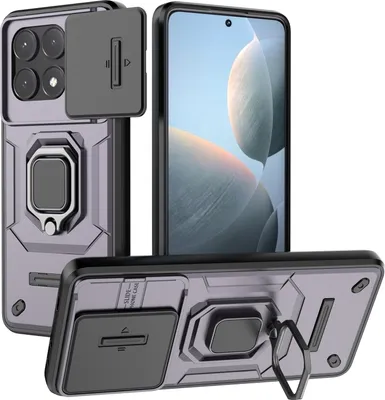 Produktbild von Hülle für Xiaomi Poco X6 Pro/Redmi K70E Dual Layer Handyhülle Schiebe Kamera Schutz und Ringhalter Ständer Lila
