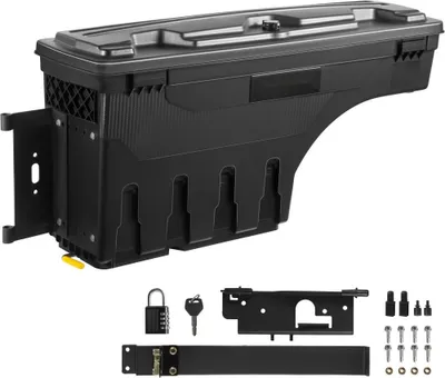 Obrázek produktu pro Úložný box do ložnice nákladního automobilu - uzamykatelné víko - vodotěsný box na nářadí s ABS koly - 6,6 gal / 20 l s visacím zámkem na heslo - kompatibilní s Dodge Ram 1500 2019-2021 - strana řidiče - černý