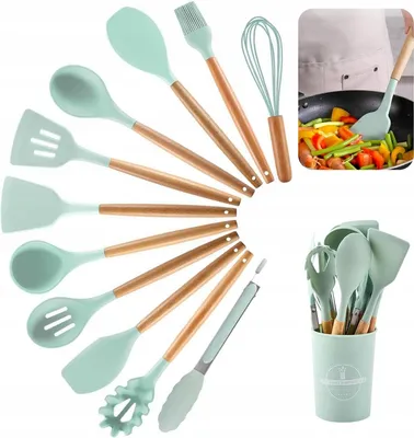 Obrázek produktu pro iDesign Silikonová sada kuchyňského náčiní 12 ks, dřevěná rukojeť