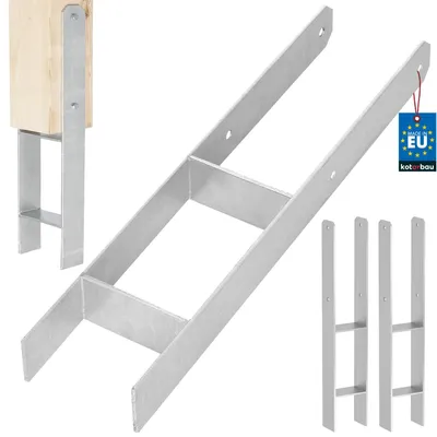 Obrázok produktu pre KOTARBAU® 2 ks Podpera stĺpa H na osadenie do betónu 120 mm/ 600 mm Kotva H z pozinkovanej ocele Strieborná kotva na stĺpik Obutie do nosníka Pätka stĺpika Obutie do betónu s kotvou Oceľová podpera Oceľová kotva