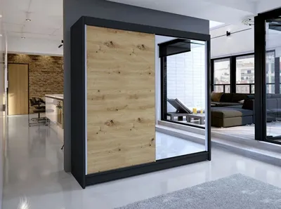 Obrázek produktu pro Šatní skříň se zrcadlem 180 cm VILMA 1 - dub artisan / černá