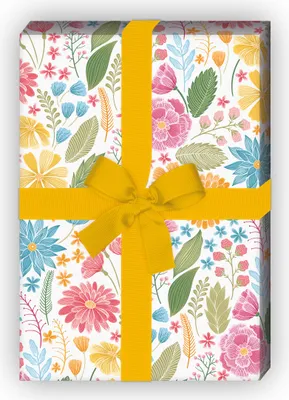 Produktbild von Schönes Blumen Geschenkpapier mit Wiesenblumen, weiß - G9931, 32 x 48cm