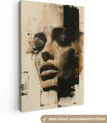 Produktbild von MuchoWow® - Leinwandbilder - Frau - Gesicht - Abstrakt - Kunst, Wandbild, Wanddeko Bilder Wohnzimmer, 60x90cm