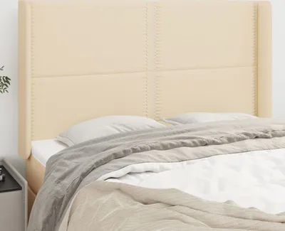 Image de The Living Store Tête de lit avec oreilles Crème 147x16x118/128 cm Tissu